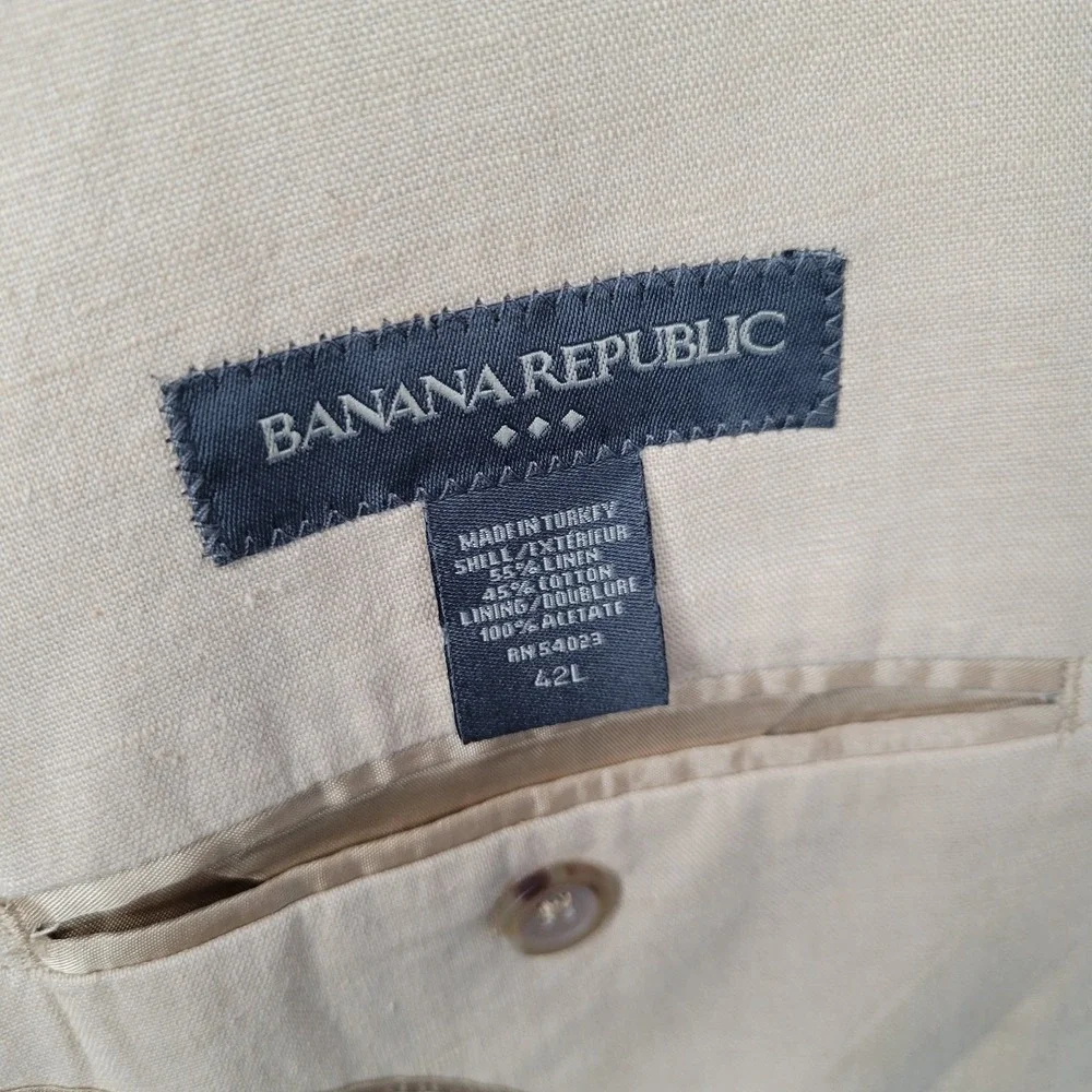 Banana Republic Beige‎ Tan Linen Cotton Blend Blazer Sports Jacket Mens Sz 42L